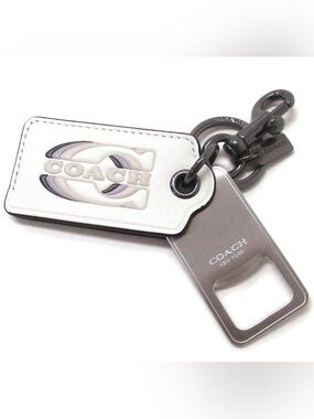 NWOT Coach Leather Tag Keyring with Metal Bottle Opener
